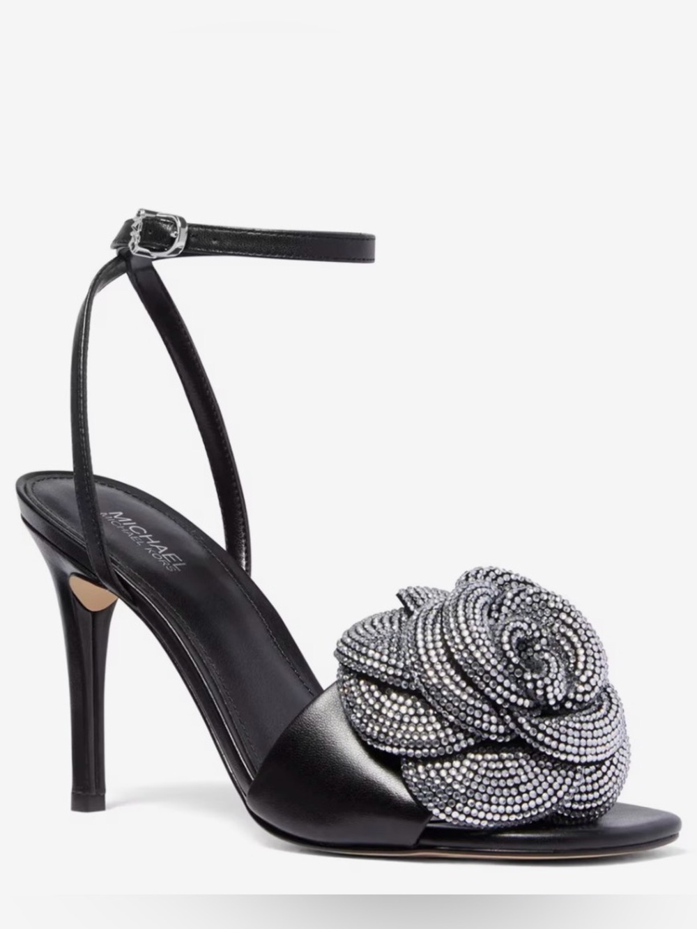 Michael Kors Eloise Black Crystal Rosette Ankle-Strap Heel